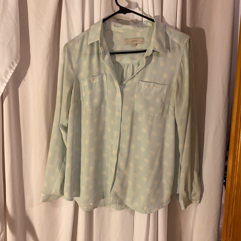 Loft Soft blue with polkadots button down shirt